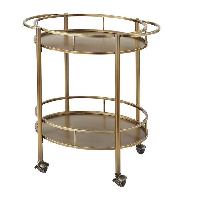 Target Marketing System Devin Modern Contemporary 2 Glass Shelves Oval Kitchen Bar Cart, 30", Gold