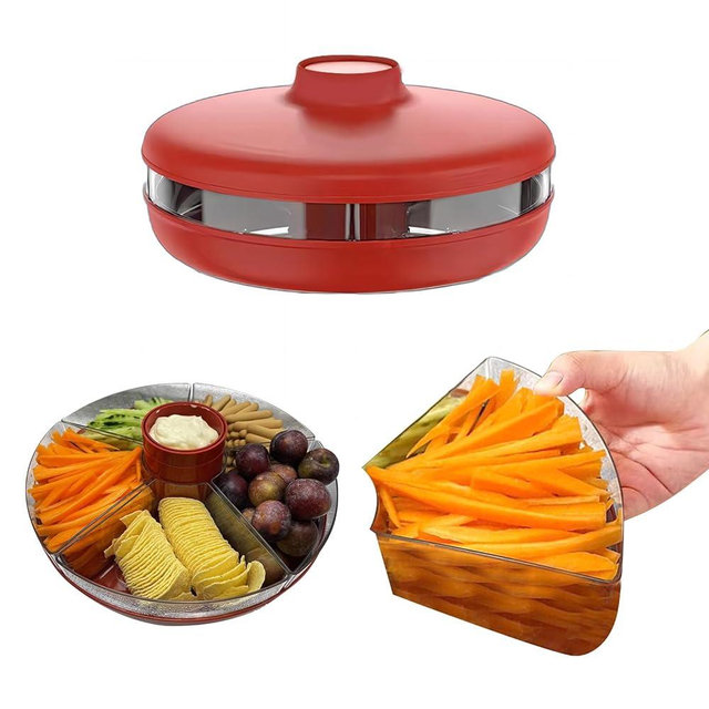 Chip and Dip Serving Set, 11" Large Serving Platter and Tray,5 Divided Platters with lid,Party Dishes for Serving Food Snack Buffet, Lazy Susan Taco Bar,Round Snackle Box House Warming Gifts Ideas