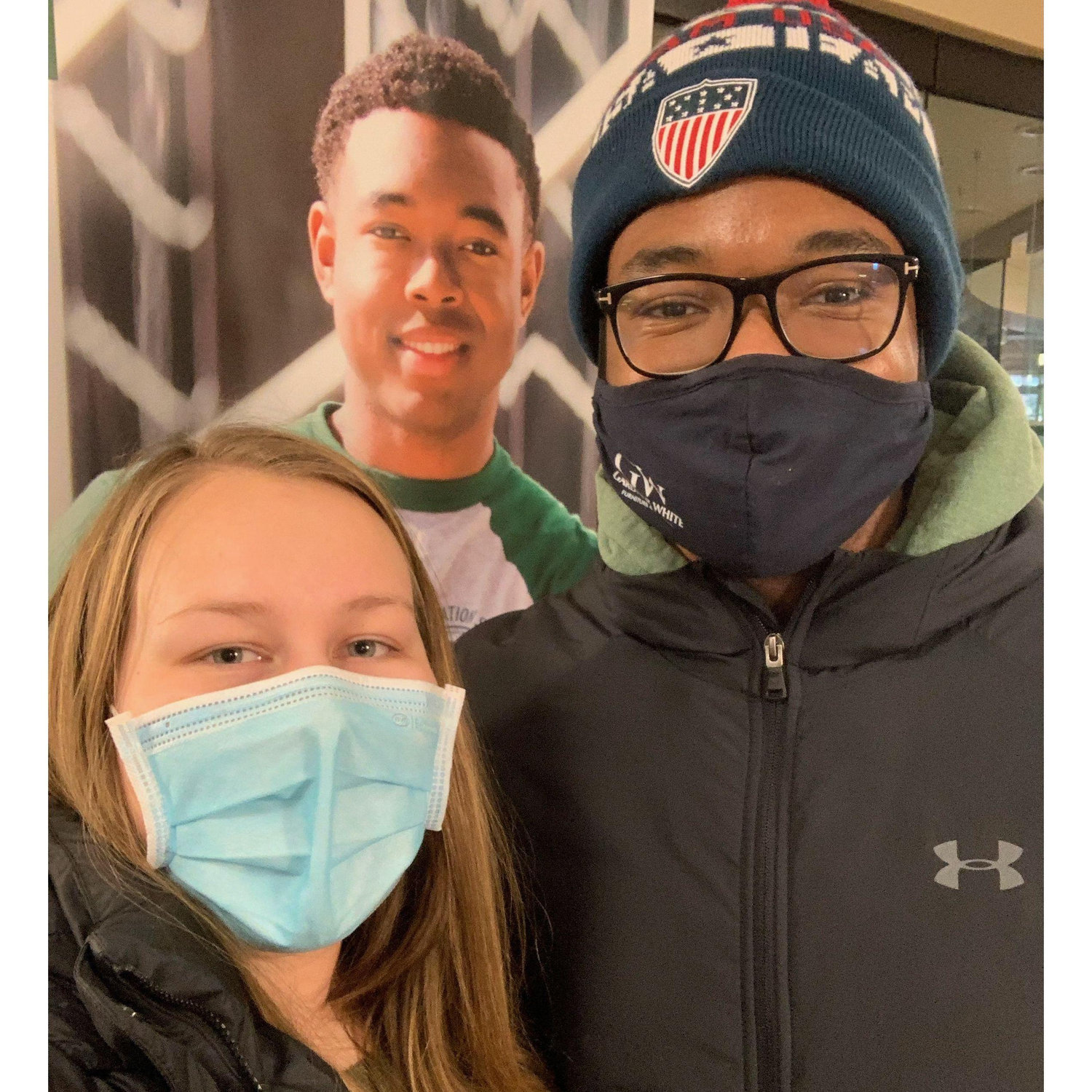 2.1.22 ~ First Picture Together. Shannon and Kyle visited the Eastern Michigan U. campus, and Kyle showed her his banner that promoted the school. They ate at Maiz, one of Kyle's favorite restaurants.