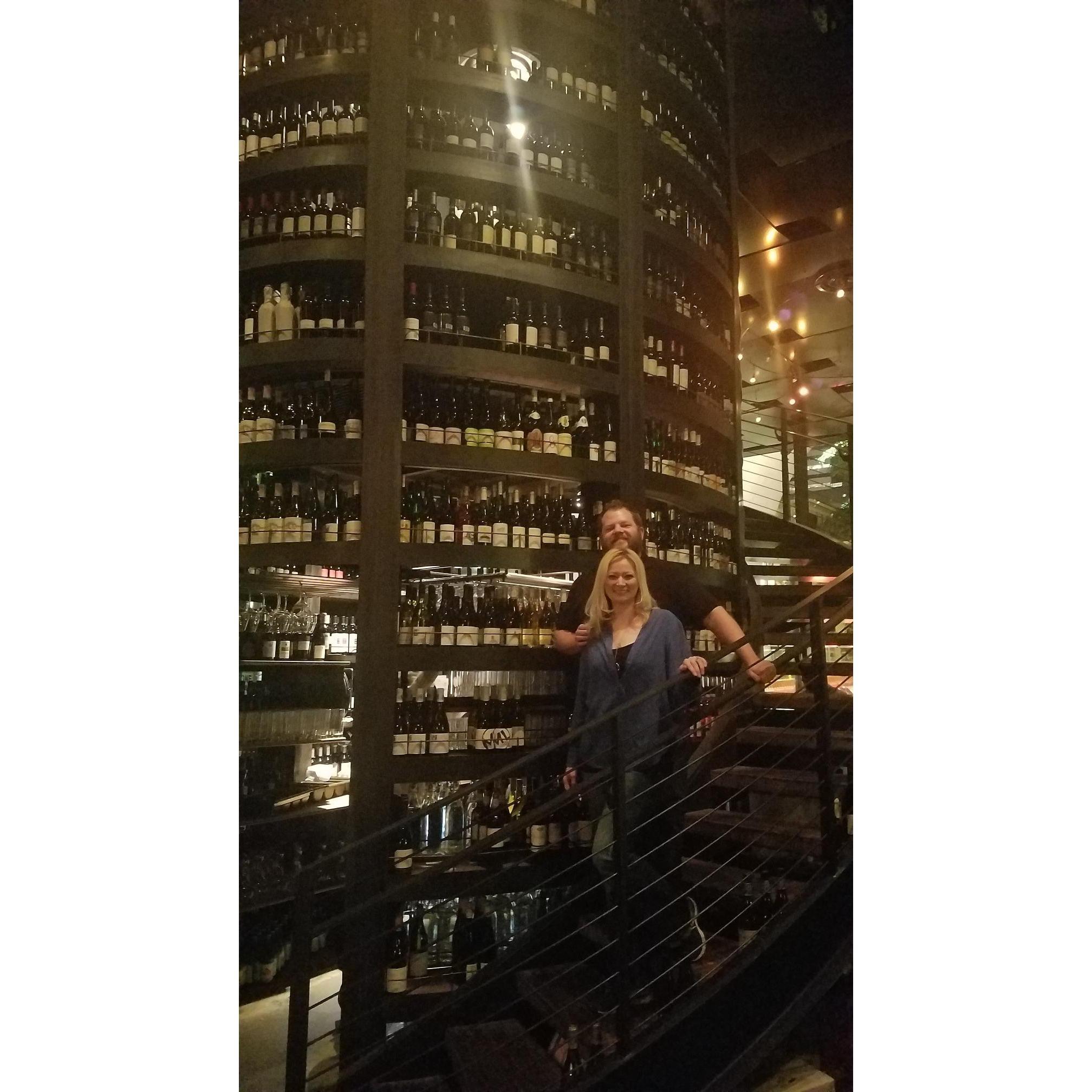 Purple Cafe's impressive wine tower in Seattle, WA; October 2018