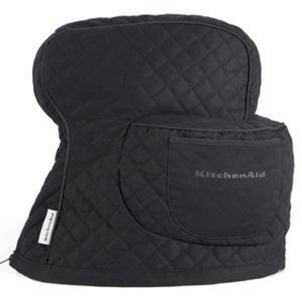 KITCHENAID Fitted Tilt-Head Solid Stand Mixer Cover with Storage Pocket, Quilted 100% Cotton, Matte Black, 14.4"x18"x10", NEW AND IMPROVED FIT