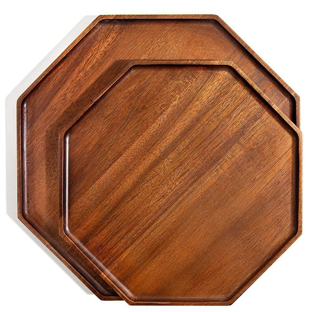 Acacia Wood Serving Trays - Set of 2 (12-Inch and 10-Inch Plates) Wooden Home Decor Platters for Fruit, Vegetables, Appetizer Serving Tray, Food, Cheese Board, Small Charcuterie, Party Entertaining