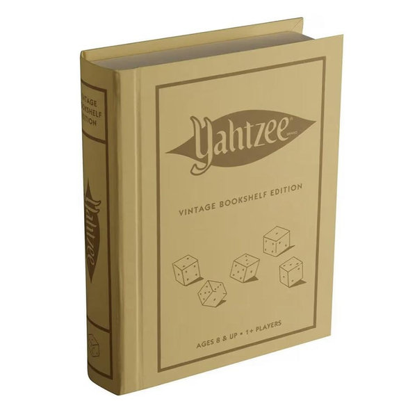 Yahtzee Vintage Bookshelf Edition, Luxury Dice Game in Linen-Wrapped Book Case with Slipcase, Premium Scorebook, Deluxe Rolling Tray & 1956 Graphics, Classic Dice Games, Ages 8+
