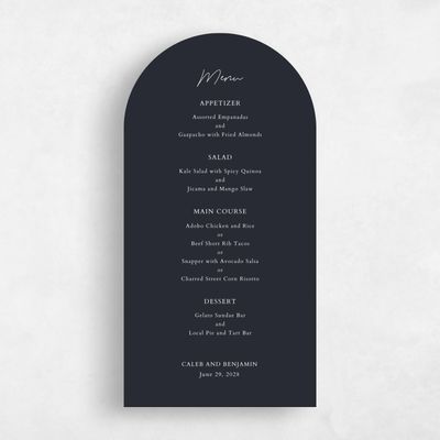 Black Arch Wedding Menu - Alyeska