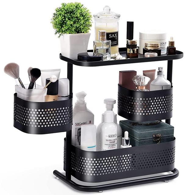 KINGRACK 3 Tier Rotating Bathroom Countertop Organizer, Vanity Bedroom Storage cabinet, Cosmetic Holder Standing Shelf, Bathroom Tray for Countertop Storage Shelf, Kitchen Spice Rack ,Black
