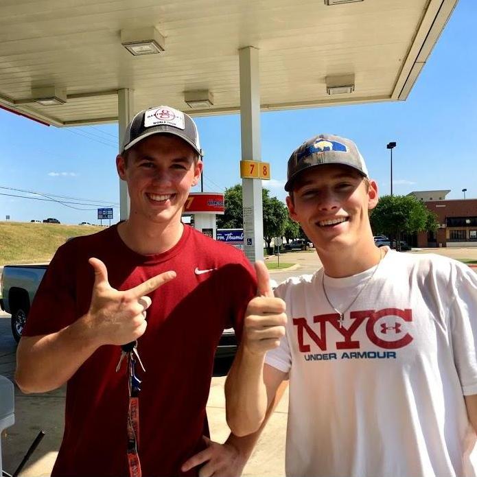 Adam and Mitchell at the gas station before Adam headed back to Lubbock!