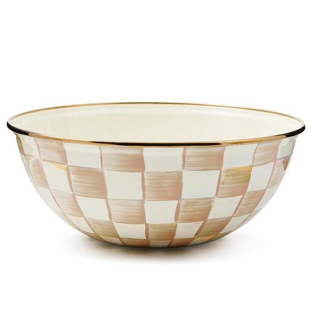 MACKENZIE-CHILDS Enamel Everyday Bowl, Serving Bowl for Entertaining, Medium, Brown-and-White Mocha Check