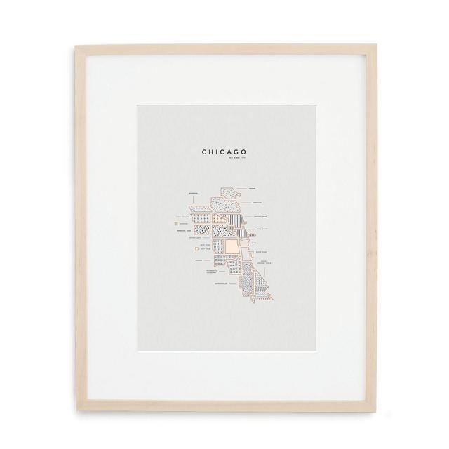 Chicago Letterpressed Map Print, Natural Frame, 16"x20"