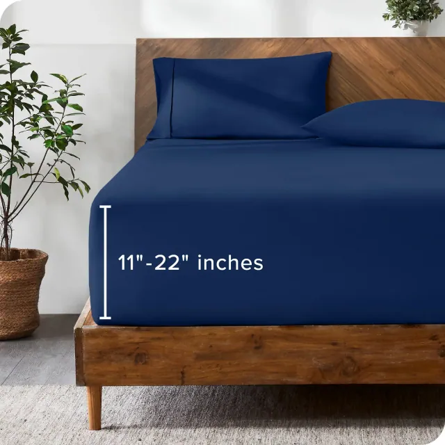 22 Inch Extra Deep Pocket Ultra-Soft Easy Care Fitted Sheet by Bare Home - King, Dark Blue