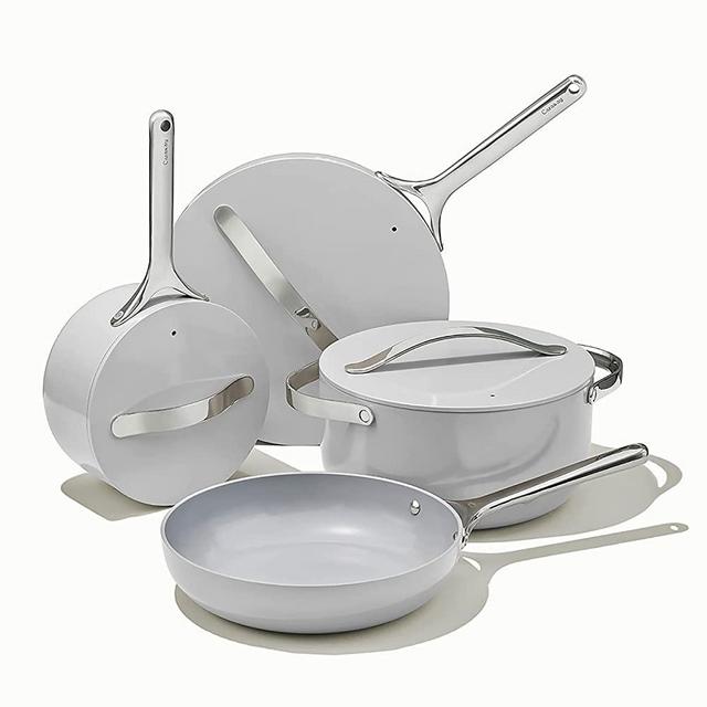 Caraway Nonstick Ceramic Cookware Set - Aluminum Core and Stainless Steel Handles - Elegant Storage Solutions Included - Gray