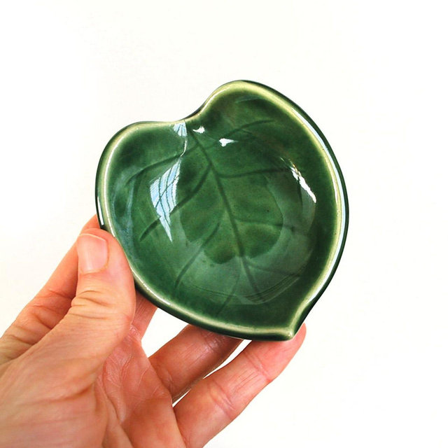 Ceramic Green Leaf Ring Dish, Jewelry Storage, Lauren Sumner Pottery
