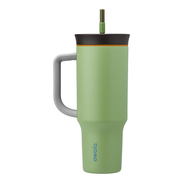 Owala Stainless Steel Triple Layer Insulated Travel Tumbler with Spill Resistant Lid, Straw, and Carry Handle, BPA Free, 40 oz, Green (Brave Adventures) 