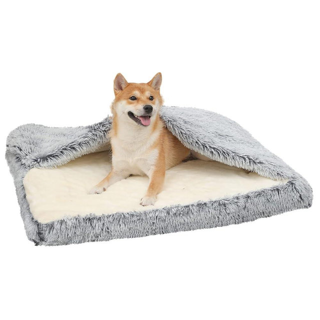 Dog Bed with Cover Cave, Orthopedic Dog Bed with Blanket, 33.5 * 27.6'' Rectangle Pet Crate Cozy Cuddler Mat, Anti-Anxiety Memory Foam Calming Pad for Puppy Cat with Removable Washable Cover