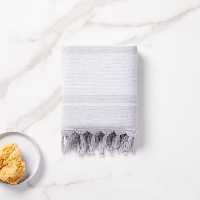 Organic Turkish Tassel Towel, Hand Towel, Gray Sky