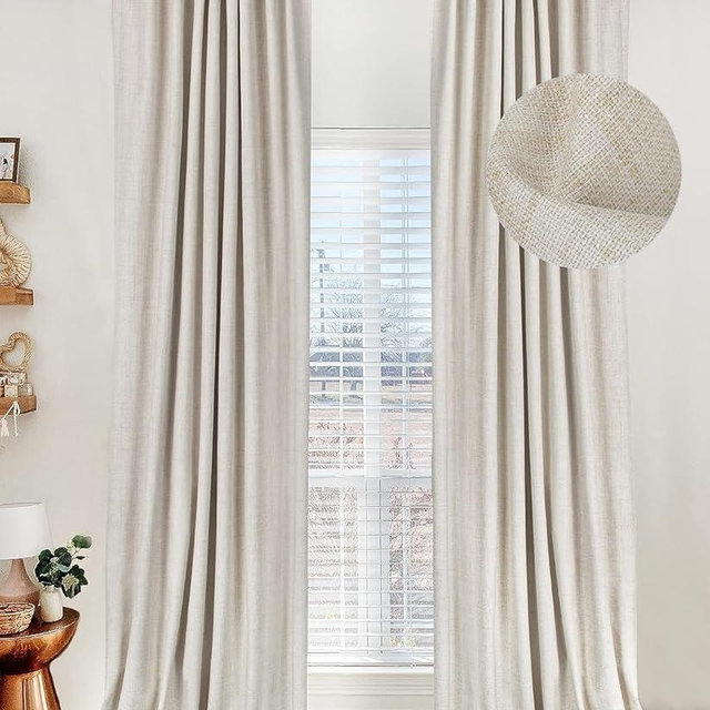 100% Blackout Shield Linen Blackout Curtains for Bedroom 63 Inches Long, Back Tab/Rod Pocket Living Room Drapes, Thermal Insulated Blackout Curtains 2 Panels Set, 50" W x 63" L,Cream