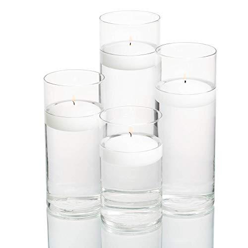 Set of 48 Eastland Cylinder Vases and 48 White Richland Floating Candles 3"