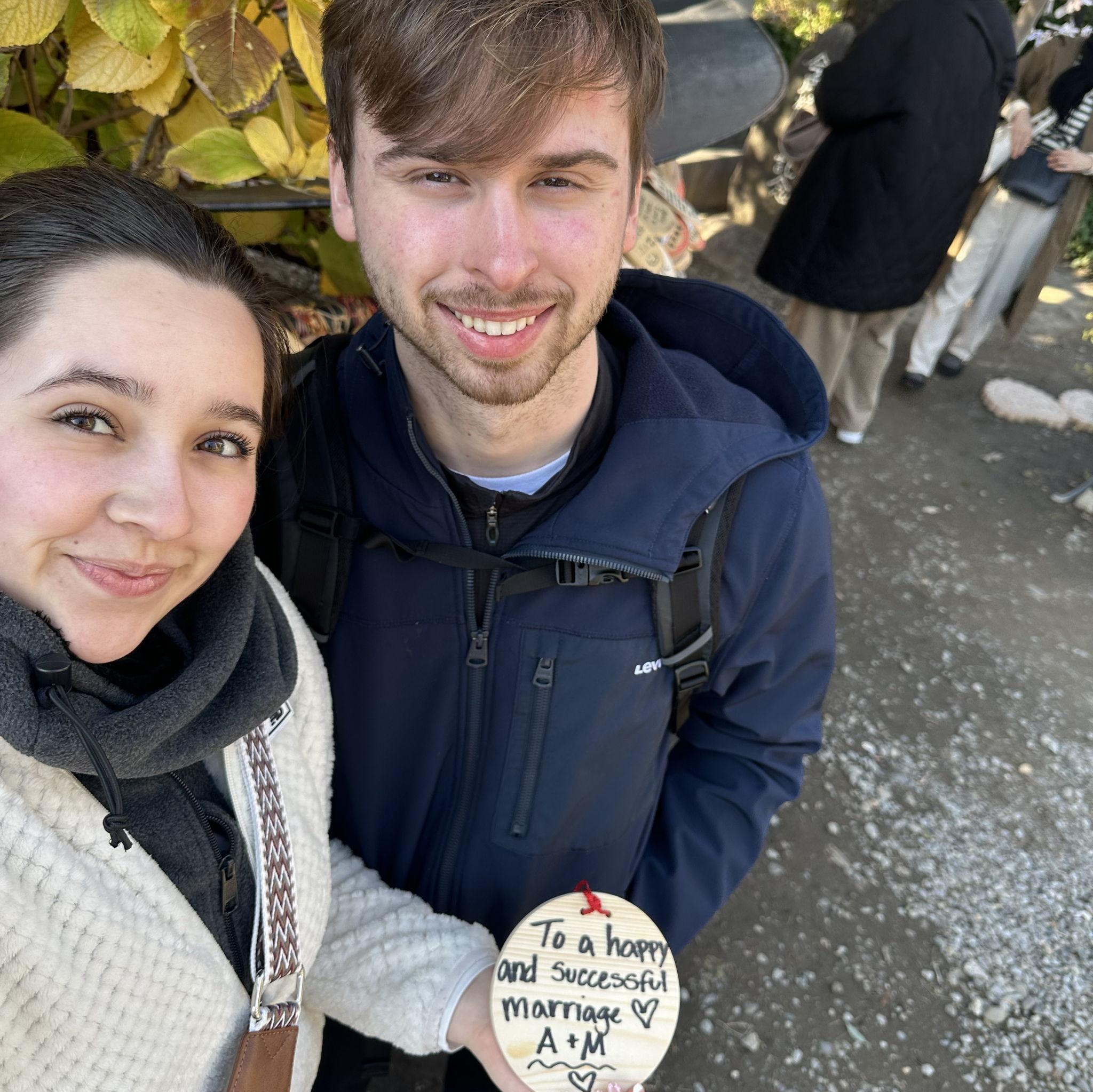 Praying for our marriage at Imado Shrine. This shrine is dedicated to the first married couple, Izanagi and Izanami, in Japanese mythology 🌸