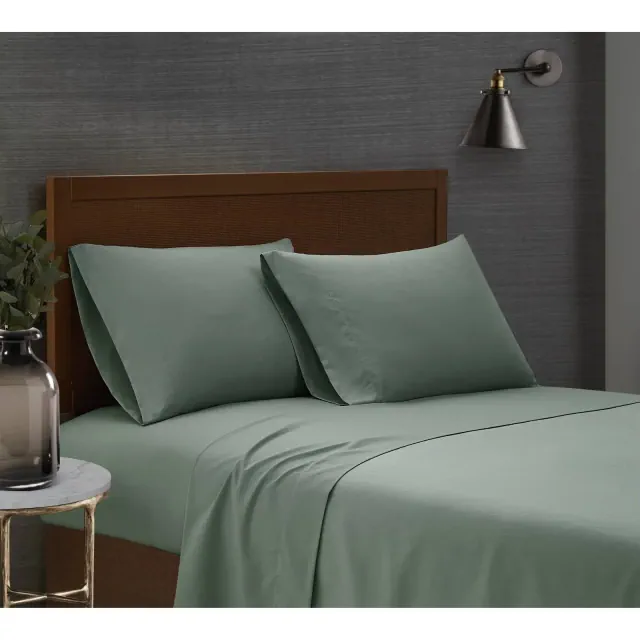 London Fog Queen 4pc Garment Wash Solid Sheet Set Green: Microfiber, Includes 2 Pillowcases, Fits up to 18" Mattress