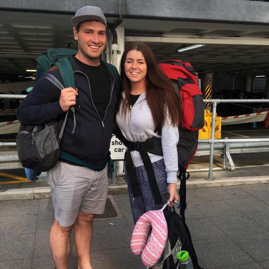 Heathrow Airport, London, ready to board our flight to begin our 4 month backpacking experience around Australia and New Zealand