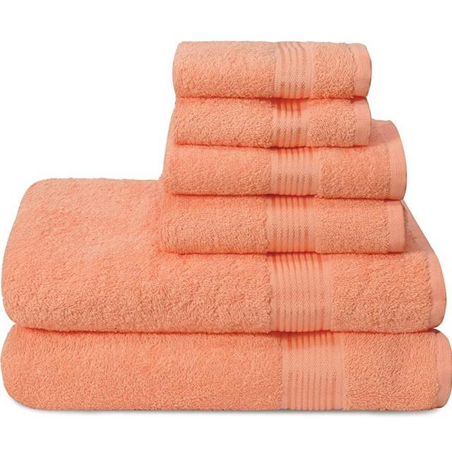 Elvana Home Ultra Soft 6 Pack Cotton Towel Set, Contains 2 Bath Towels 28x55 inch, 2 Hand Towels 16x24 inch & 2 Wash Coths 12x12 inch, Ideal for Everyday use, Compact & Lightweight - Peach