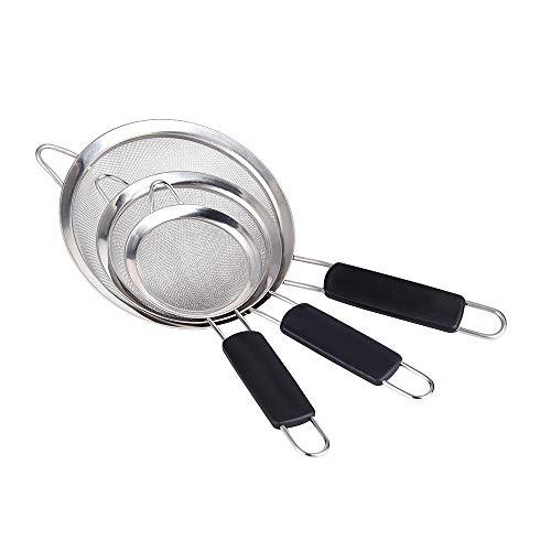 ZESPROKA Stainless Steel Fine Mesh Strainers(Set of 3-3.2", 4.7". 7")–Large, Medium & Small Sifters with Comfortable & Non Slip Handles – Ideal for Pasta, Rice, Tea, Spaghetti, Quinoa, Baking