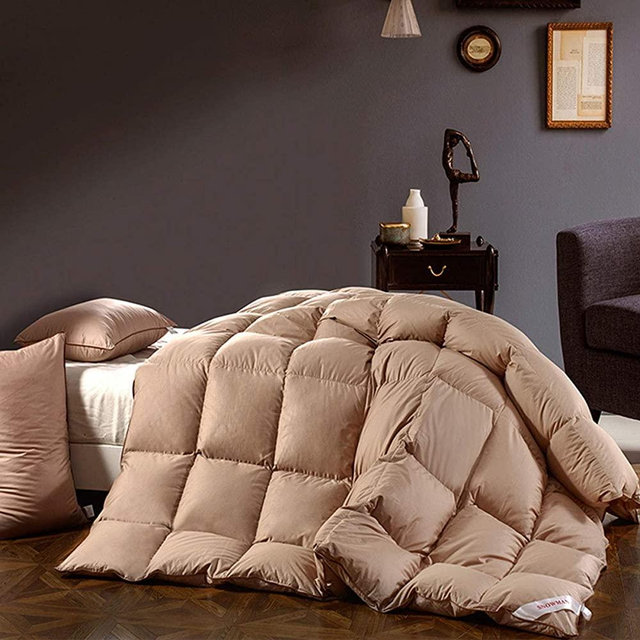 SNOWMAN Luxurious Goose Down Comforter King Size 100% Cotton Shell with Corner Tab-Extra Warm, Khaki Solid