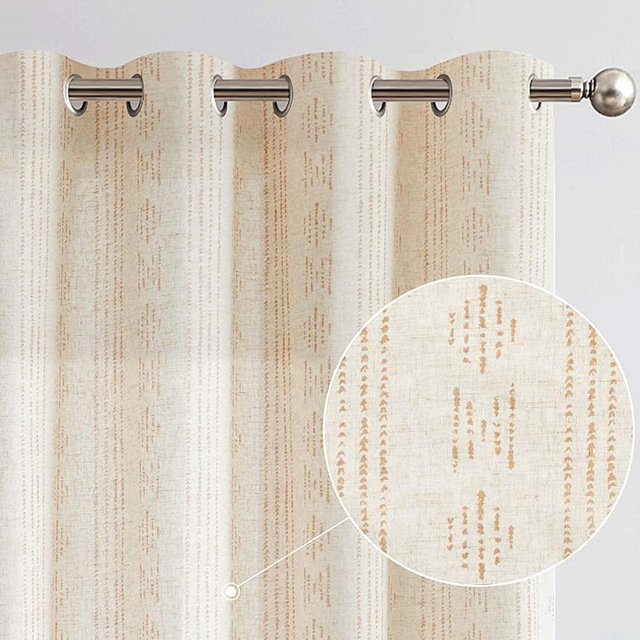 jinchan Boho Curtains Linen Curtains for Living Room Brown on Beige Farmhouse Curtains 84 Inch Length Geometric Striped Mudcloth Light Filtering Bedroom Window Grommet Country Curtains 2 Panels