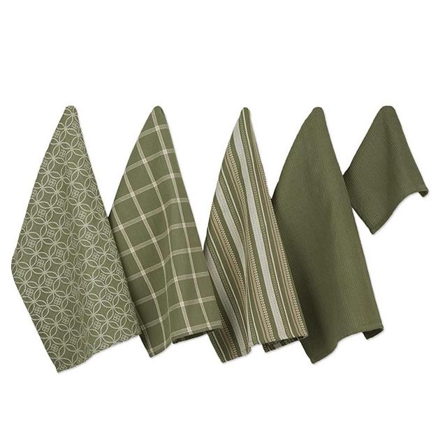 DII Assorted Woven Kitchen Set, Dishtowel, 18x28", Dishcloth, 13x13", Artichoke, 5 Piece