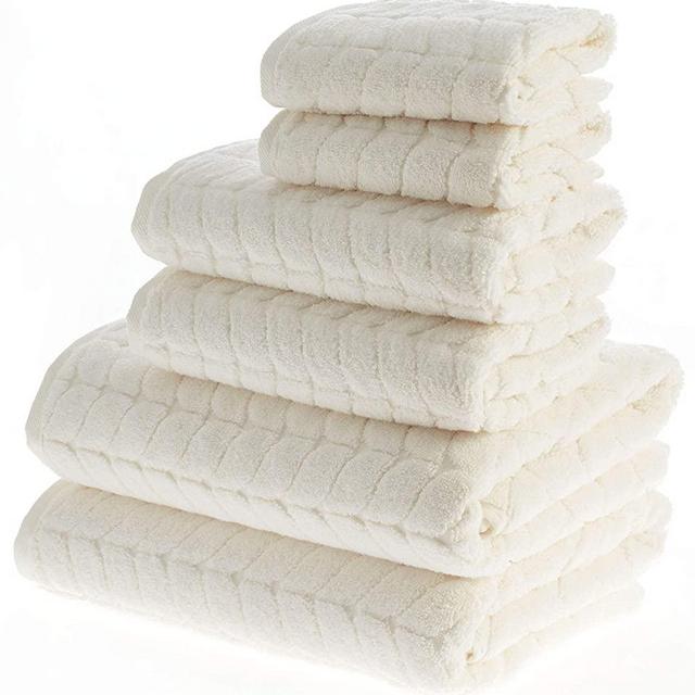 Bagno Milano 100% Turkish Cotton Jacquard Luxury Towel Set – Quick Dry Non-GMO Ultra-Soft, Plush and Absorbent Luxury Durable Turkish Towels Set (Cream, 6 pcs Towel Set)