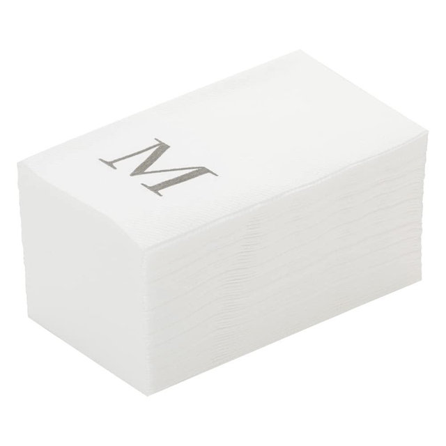 Luxenap 15.8 X 7.9 Inch Linen-Feel Guest Towels, 50 Lettered Hand Towels - Silver Letter 'M', Sans Serif Font, White Paper Dinner Napkins, airlaid, For Restrooms And Tables - Restaurantware