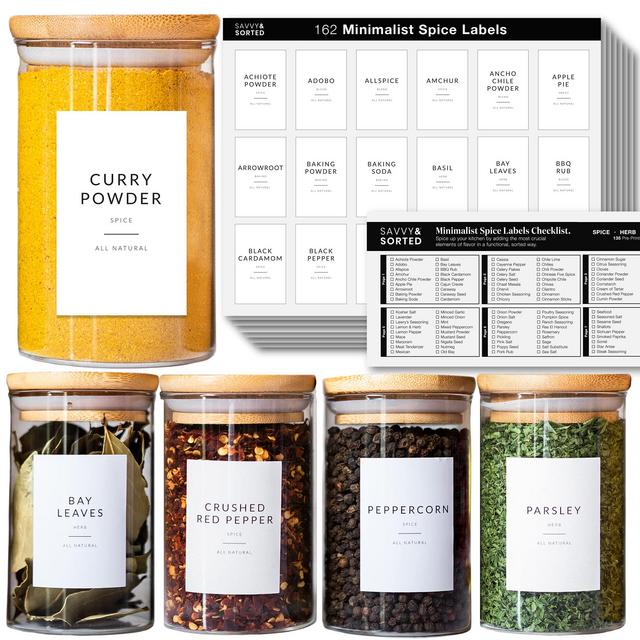 162 Minimalist Spice Jar Labels - Preprinted Spice Stickers