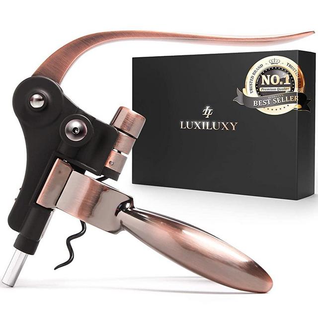 Wine Opener Set – Luxiluxy [2021 upgraded model] does NOT break! Including Foil Cutter, Bottle Stopper, Opener Stand and Extra Spiral - corkscrews for wine bottles - wine corkscrew - wine opener kit