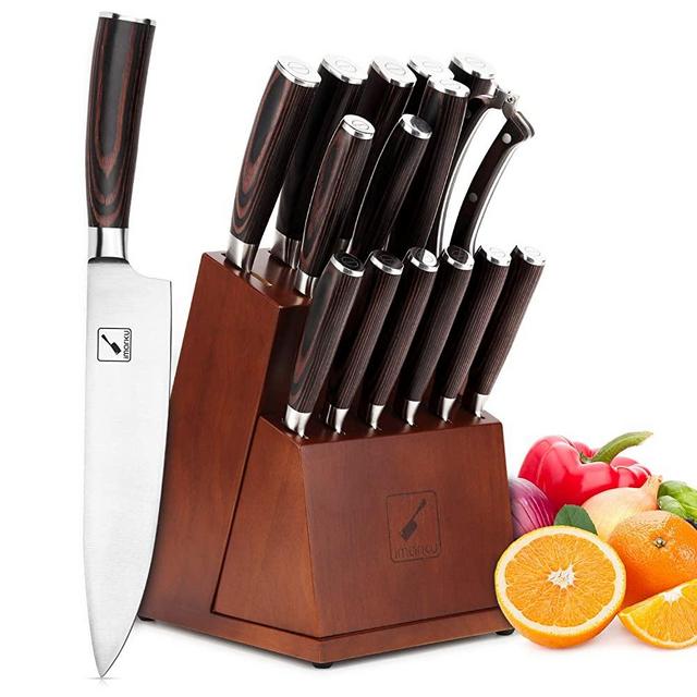 Kitchen Knife Set, imarku 16-Piece Knife Set with Removable Steak Knife Block, Multifunctional Stainless Steel Knife Set with Manual Sharpening