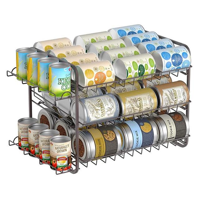 Bextsrack Can Rack Organizer for Pantry, Stackable Can Storage Holder with Side Basket Holds Up to 42 Cans for Kitchen Pantry Cabinet - Bronze