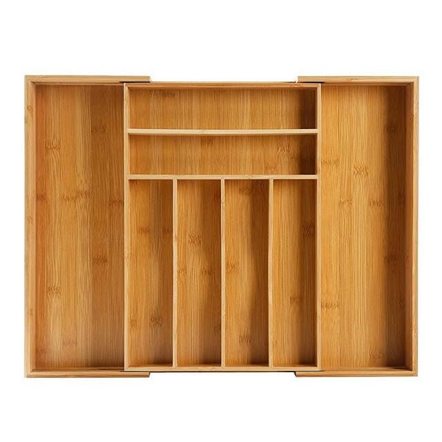 Bellsal Large Kitchen Drawer Organizer 22 In Wide Silverware Organizer Expandable Bamboo Utensil Organizer Silverware Tray for Large Cutlery