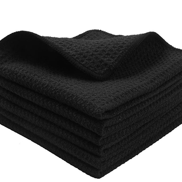KinHwa Microfiber Dish Cloths Thick Waffle Weave Kitchen Dish Rags Ultra Absorbent Odor Free Dishcloths 12inch x 12inch 6 Pack - Black
