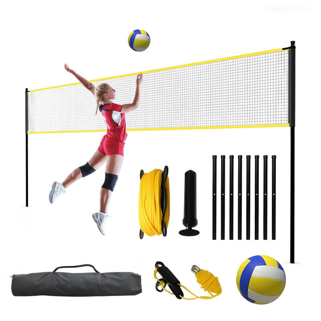 32FT Volleyball Net Set ¨C Adjustable Height 7.4¡¯-8¡¯, Portable Freestanding Backyard & Beach Practice Kit