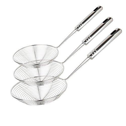 Swify Spider Set of 3 Asian Strainer Ladle Stainless Steel Wire Skimmer Spoon with Handle for Kitchen Frying Food, Pasta, Spaghetti, Noodle-30.5cm, 32cm, 35cm