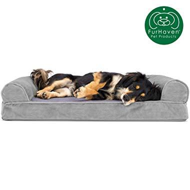 Furhaven Pet Dog Bed | Orthopedic Sofa-Style Traditional Living Room Couch Pet Bed w/ Removable Cover for Dogs & Cats - Available in Multiple Colors & Styles
