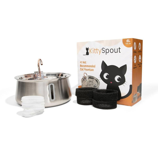 The KittySpout Stainless Steel Cat Water Fountain 2.0, 4L/135oz