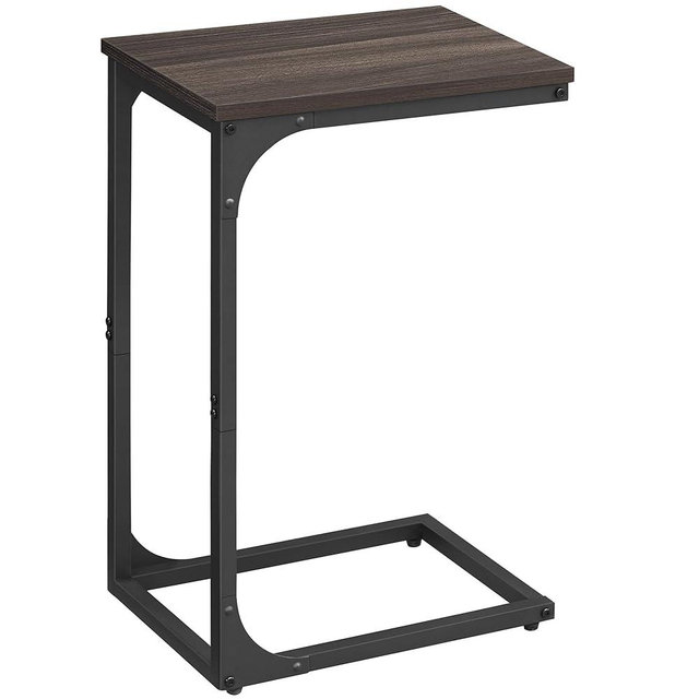VASAGLE C-Shaped End Table, Small Side Table for Couch, Sofa Table with Metal Frame for Living Room, Bedroom, Bedside, Chestnut Brown and Black
