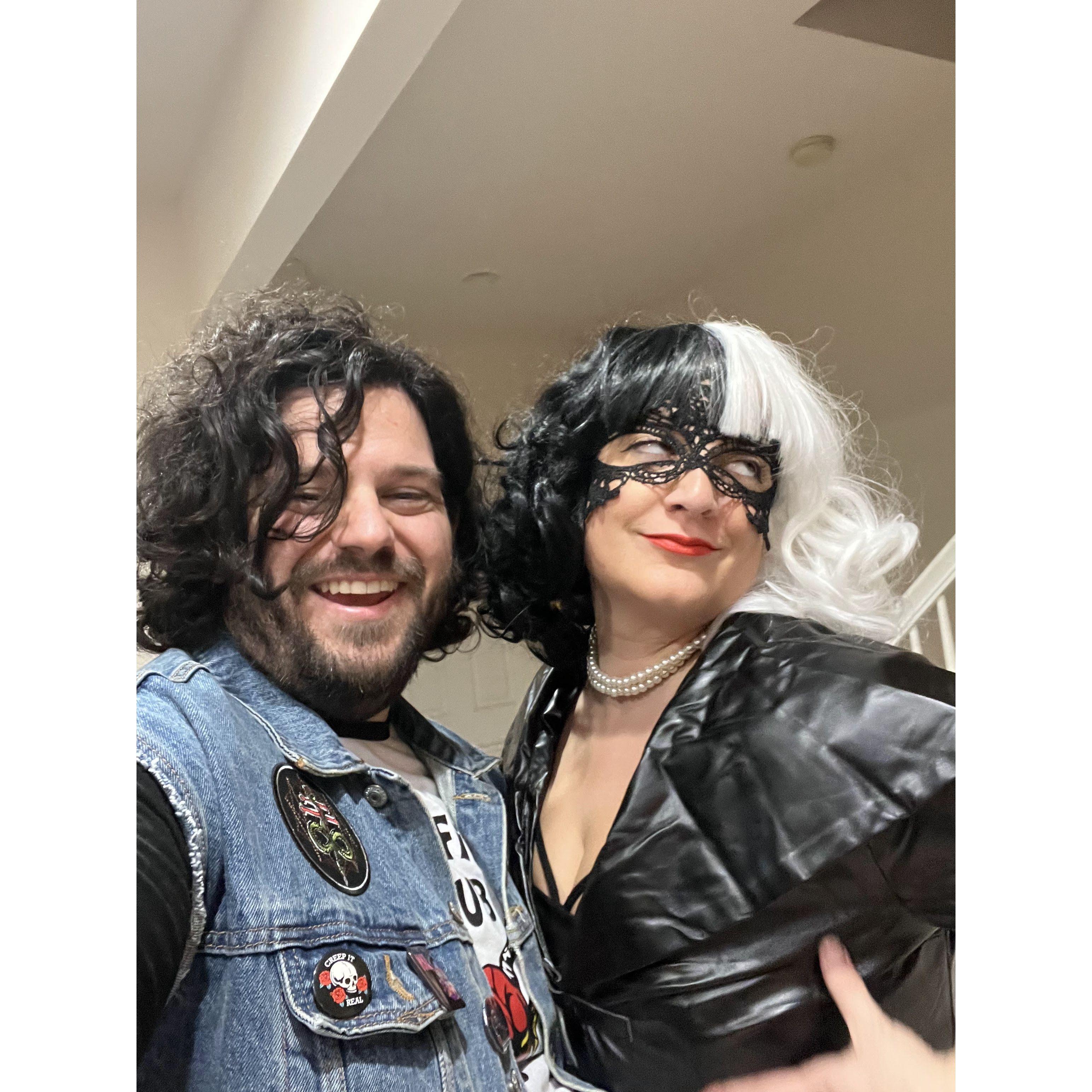 Kelly's epic Halloween party, moments before wig, mask, and vest removal.