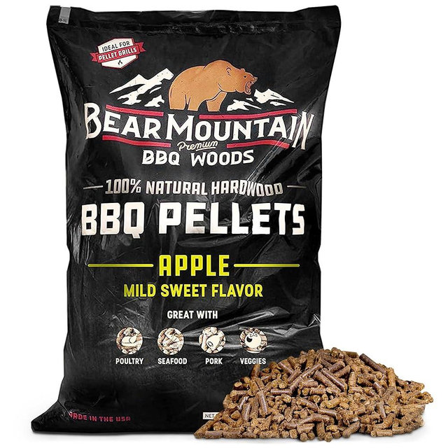 Bear Mountain All Natural Wood Pellets for Smoker, Grill & BBQ, 40 Lbs, Apple - Premium Hardwood Barbecue Pellets for Indoor and Outdoor Grilling