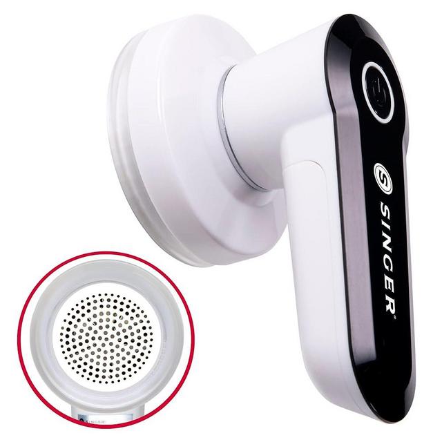 SINGER Compact Fabric Shaver and Lint Remover-Battery Operated, Portable, High-Performance, White