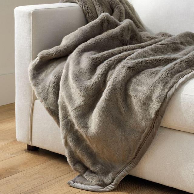 Faux Fur Alpaca Throw, 50" x 60", Nickel