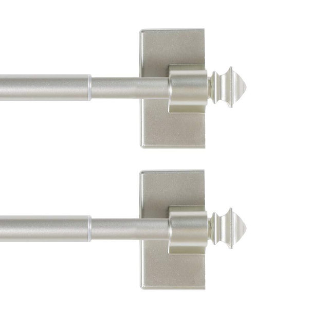 H.VERSAILTEX 2 Pack Magnetic Curtain Rods for Metal Doors Multi-Use Rods for Small Windows Cafe Sidelight and Iron Steel Places, Tool Free with Square Finials (Adjust from 16 to 28 Inch, Nickel)