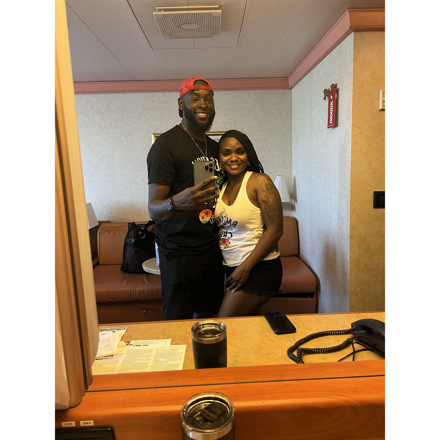 This is our first cruise together! Wearing matching shirts, because why not!? We were so excited!