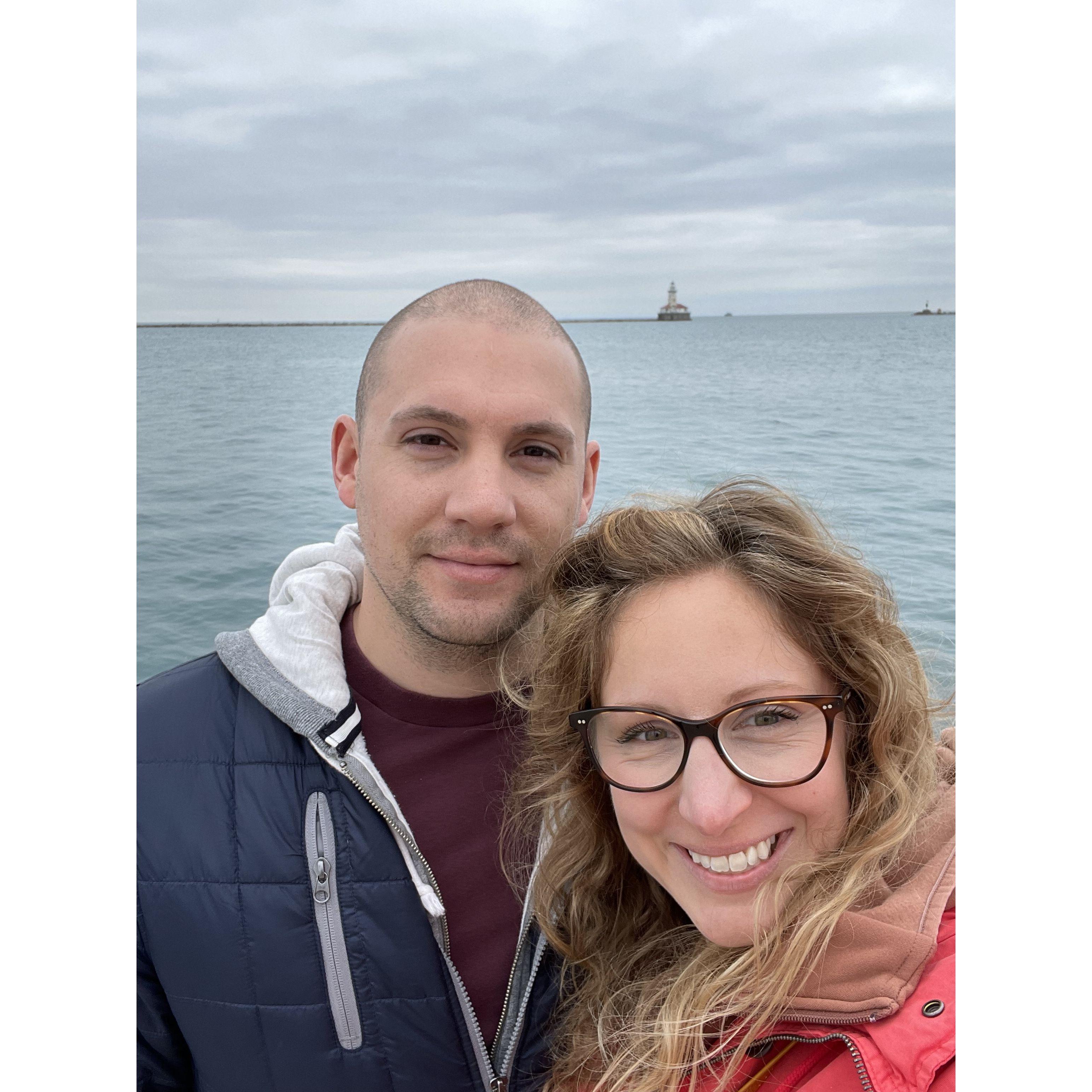 Another favorite city- Chicago! We are at the Navy Pier here. A goose scared Jordan right after we took this picture!