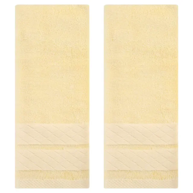 REGALWOVEN Geometry Pattern Cotton Soft Decorative Hand Towels for Bathroom Cream 2 Pcs
