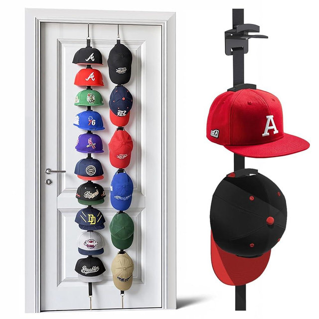 Aoodaily Hat Rack for Door - Two-Way Hanging Caps with Display Hooks and Hanger, Hat Organizer for Baseball Caps, Over the Door Hat Storage Organizer for Bedroom, Entrance or Garage Doors - 2 Packs